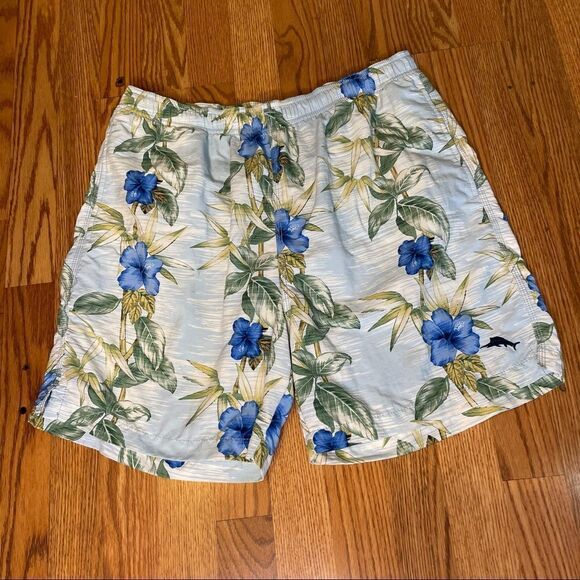 Tommy Bahama Blue Blooms Floral Print Straight Fit Swim Trunks Sz-M - Picture 2 of 8